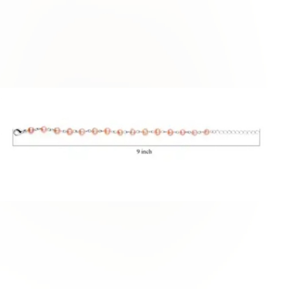 Peach Freshwater Cultured Pearl Anklet (8-10 In) in Silvertone - Picture 2 of 3
